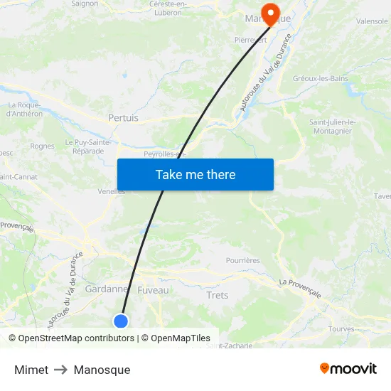 Mimet to Manosque map