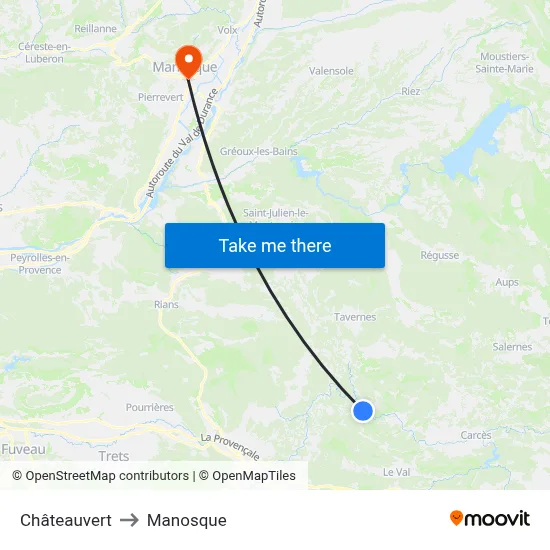 Châteauvert to Manosque map