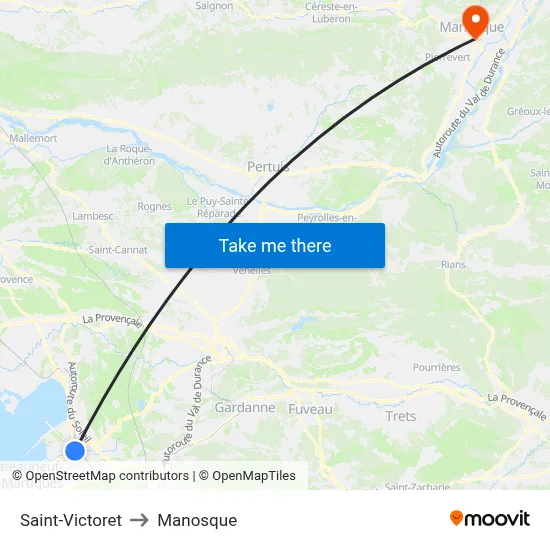 Saint-Victoret to Manosque map