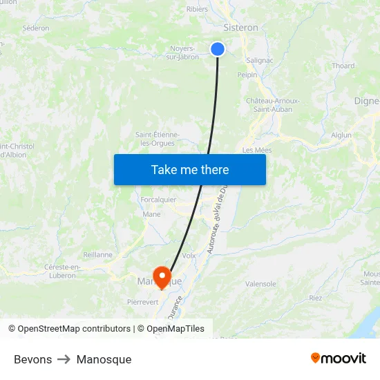 Bevons to Manosque map