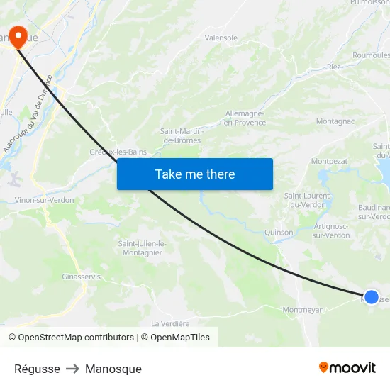 Régusse to Manosque map
