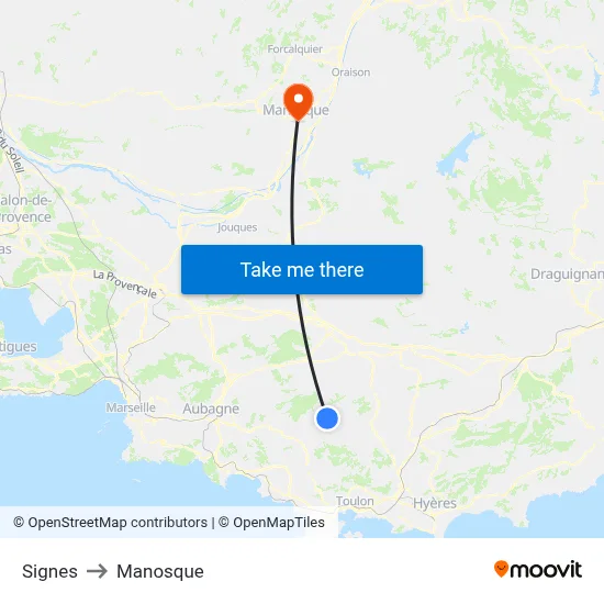 Signes to Manosque map