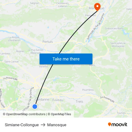 Simiane-Collongue to Manosque map