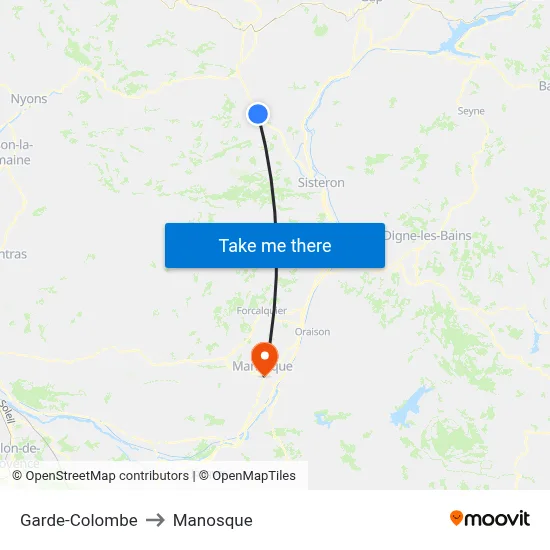 Garde-Colombe to Manosque map