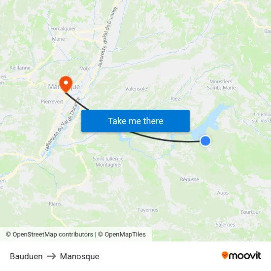 Bauduen to Manosque map
