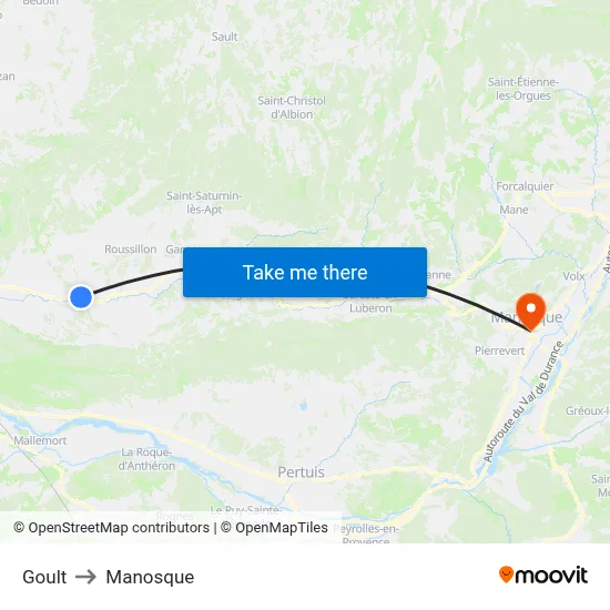 Goult to Manosque map