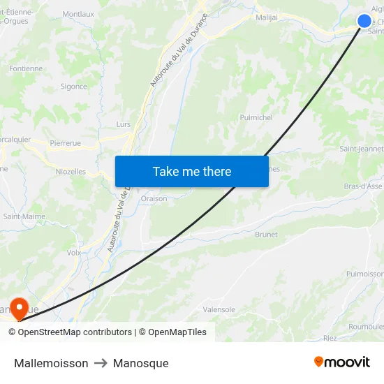 Mallemoisson to Manosque map