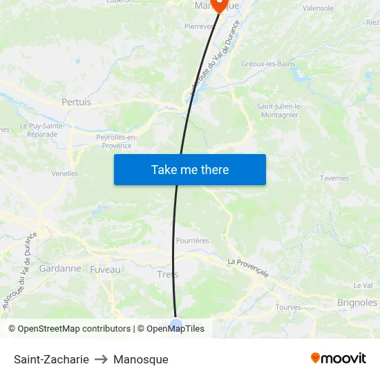 Saint-Zacharie to Manosque map