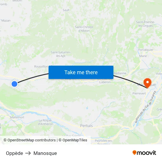 Oppède to Manosque map