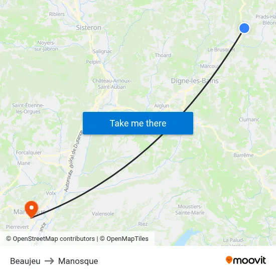 Beaujeu to Manosque map