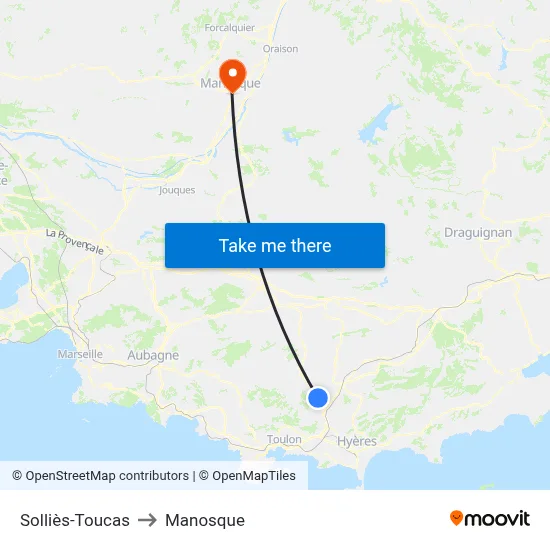 Solliès-Toucas to Manosque map