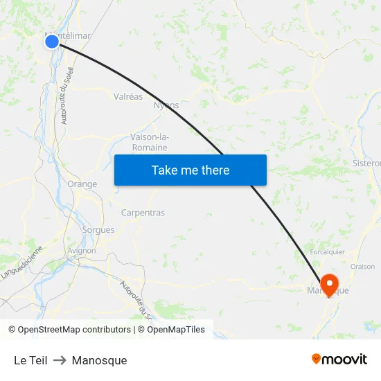 Le Teil to Manosque map