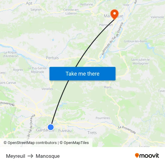 Meyreuil to Manosque map