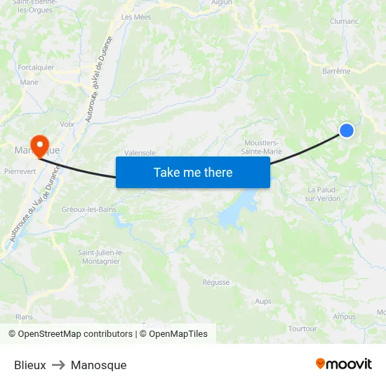 Blieux to Manosque map