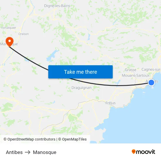 Antibes to Manosque map