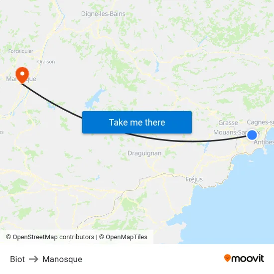 Biot to Manosque map