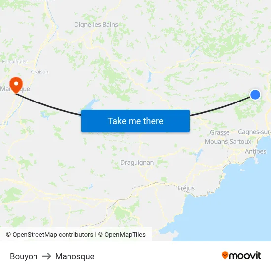 Bouyon to Manosque map