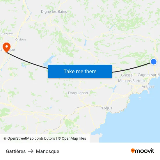 Gattières to Manosque map