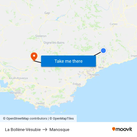 La Bollène-Vésubie to Manosque map