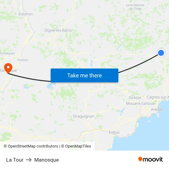 La Tour to Manosque map