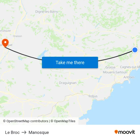 Le Broc to Manosque map