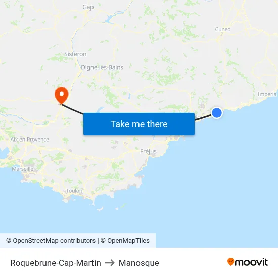 Roquebrune-Cap-Martin to Manosque map