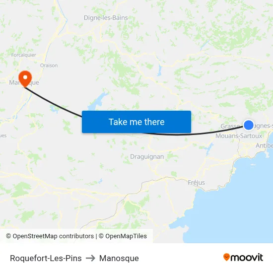 Roquefort-Les-Pins to Manosque map