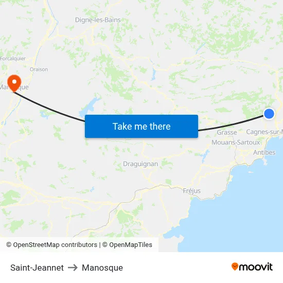Saint-Jeannet to Manosque map