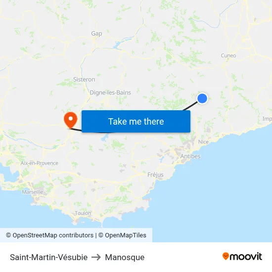 Saint-Martin-Vésubie to Manosque map