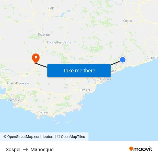 Sospel to Manosque map