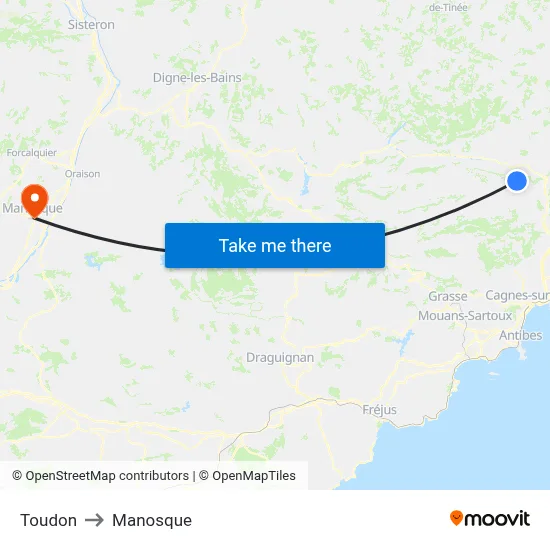 Toudon to Manosque map