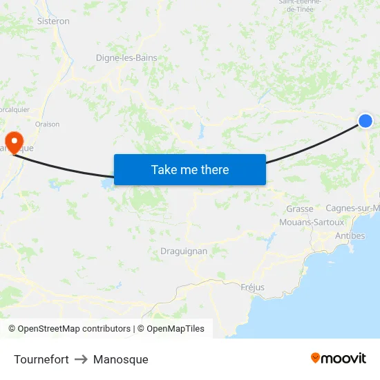 Tournefort to Manosque map