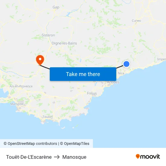 Touët-De-L'Escarène to Manosque map