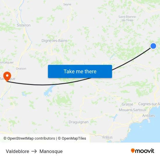 Valdeblore to Manosque map