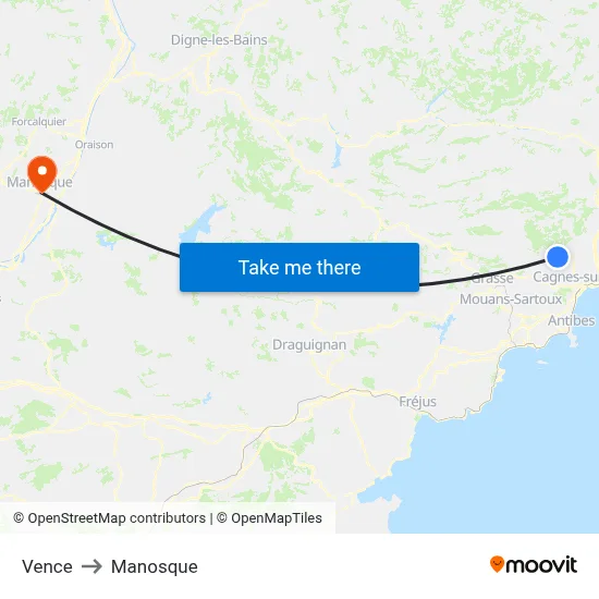 Vence to Manosque map