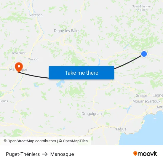 Puget-Théniers to Manosque map