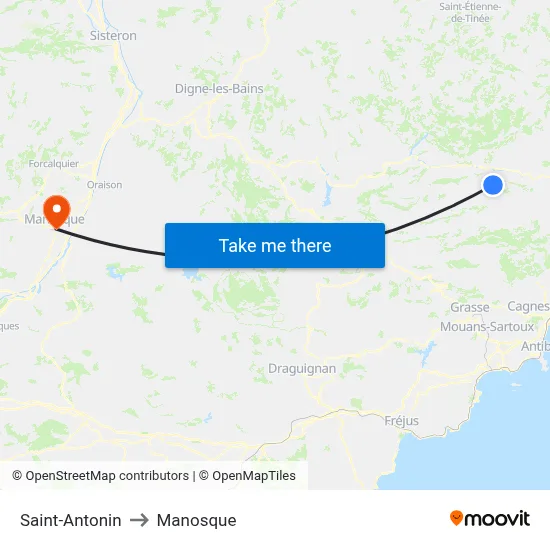 Saint-Antonin to Manosque map
