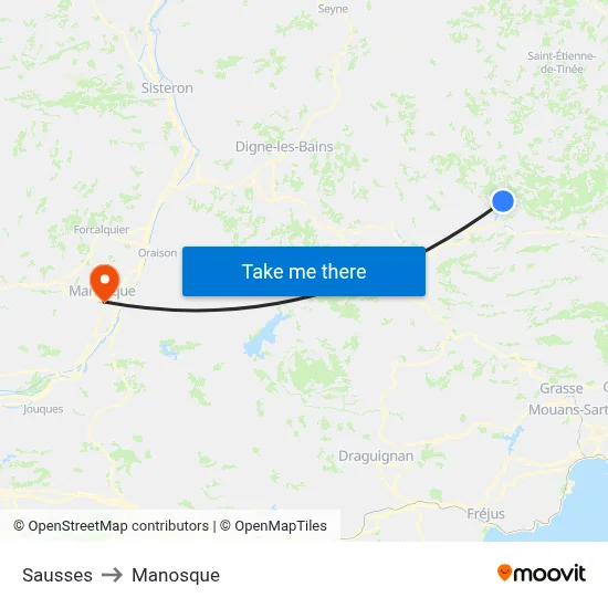 Sausses to Manosque map