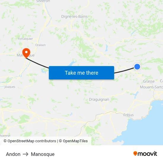 Andon to Manosque map