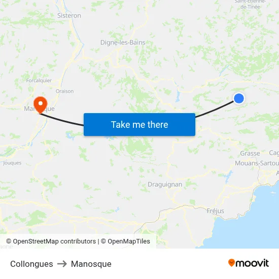 Collongues to Manosque map