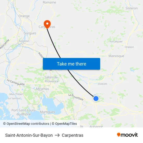 Saint-Antonin-Sur-Bayon to Carpentras map