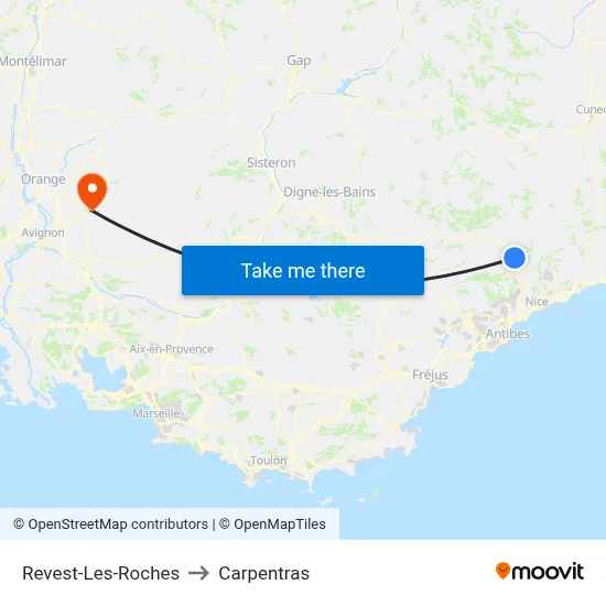 Revest-Les-Roches to Carpentras map