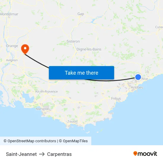 Saint-Jeannet to Carpentras map