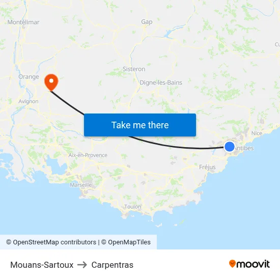 Mouans-Sartoux to Carpentras map