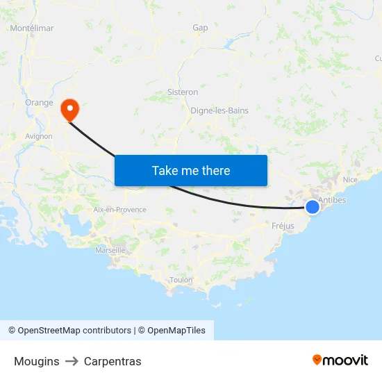 Mougins to Carpentras map