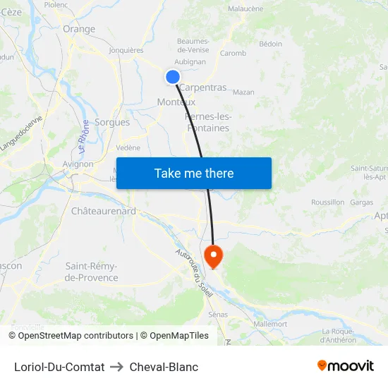Loriol-Du-Comtat to Cheval-Blanc map