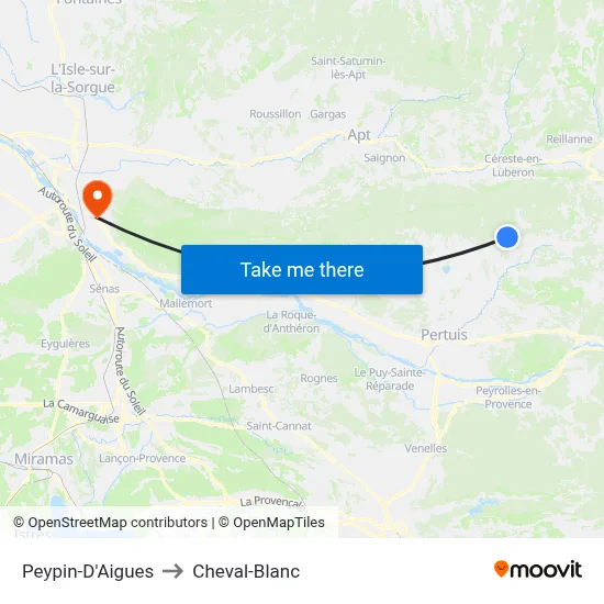 Peypin-D'Aigues to Cheval-Blanc map