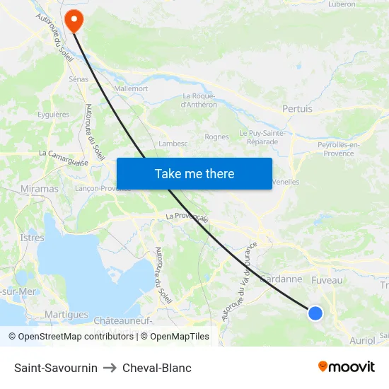 Saint-Savournin to Cheval-Blanc map