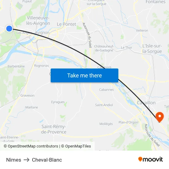 Nîmes to Cheval-Blanc map