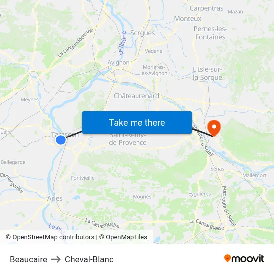 Beaucaire to Cheval-Blanc map